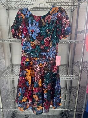 Sequined Floral Party Dress for women- Multicolor